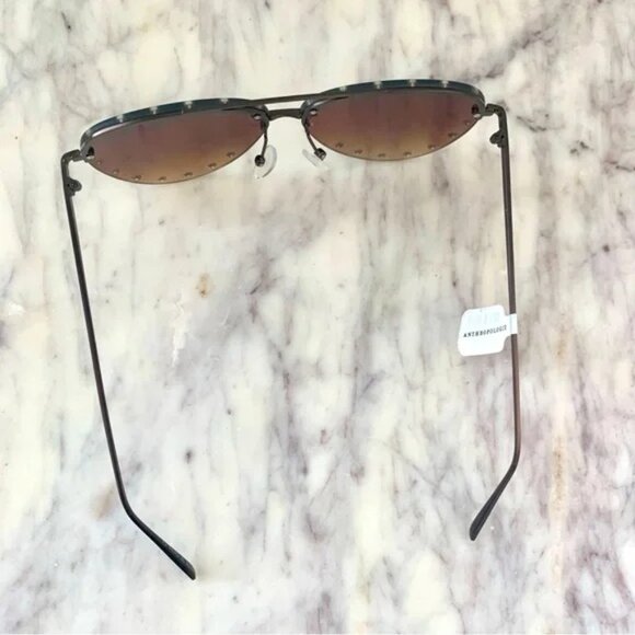 ❤️ ANTHROPOLOGIE x I-SEA Studded Heart Aviator Sunglasses Brown Gradient - Picture 8 of 11